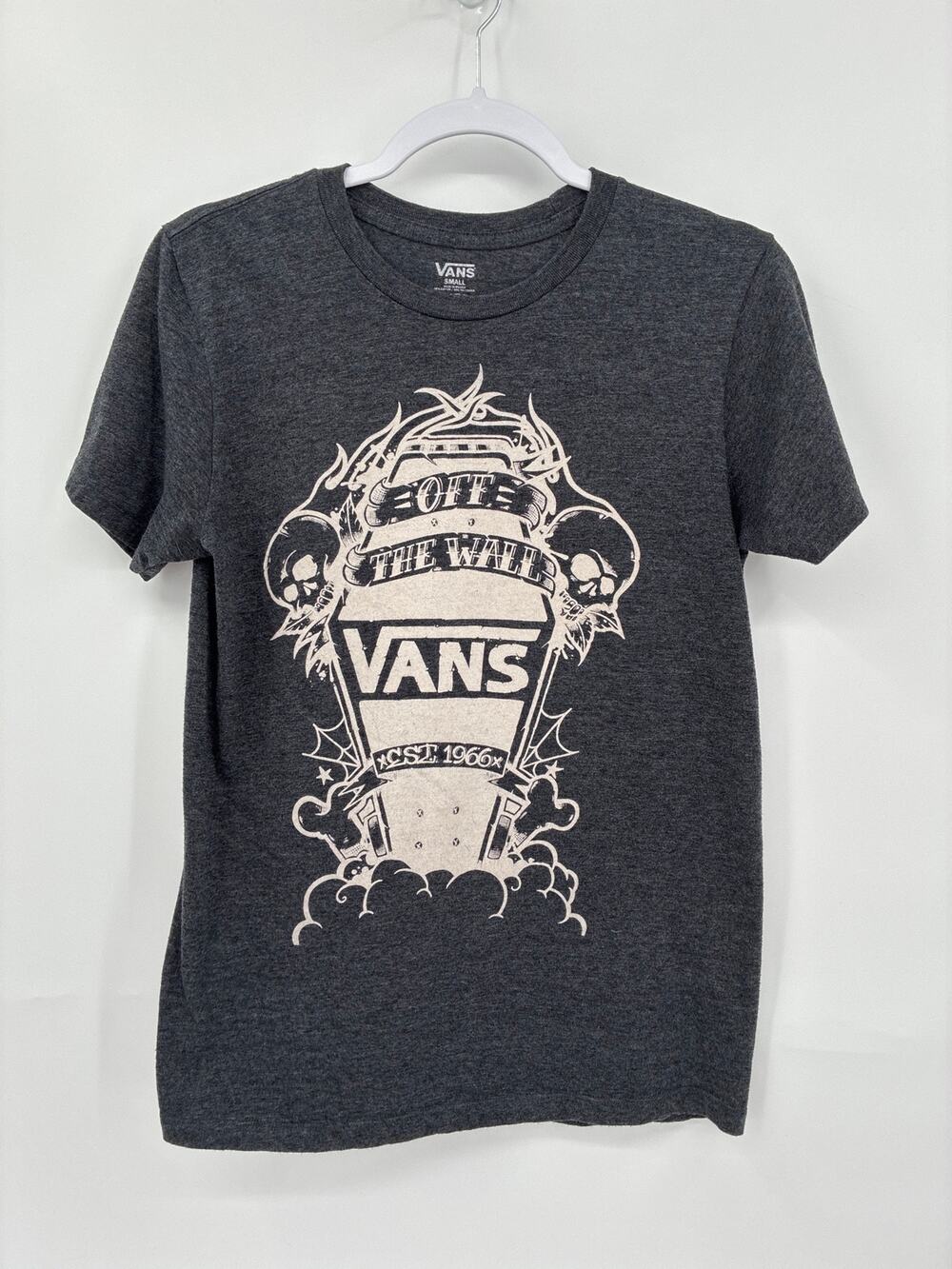 Vans off the Wall Gray Coffin Print Skeleton Short Sleeve T-Shirt Small